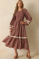 More To Come Mocha Brown Multi Floral Print Cotton Maxi Dress