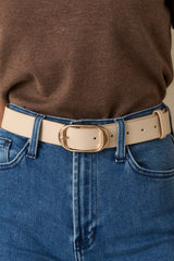 Rewind The Clock Light Taupe Faux Leather Belt