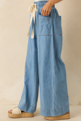 Perfectly Unplanned Light Wash Cotton Chambray Wide Leg Pants