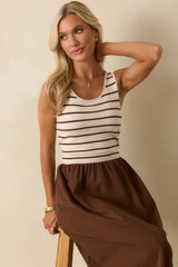 It's In The Books Brown Stripe Knit Bodice Maxi Dress