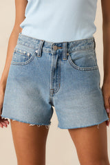 Said In Stride Medium Wash High Waisted Cotton Denim Shorts