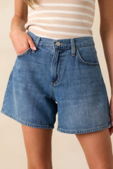 Living Simply Medium Wash High Waisted Denim Shorts