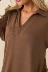Made The Right Call Mocha Brown Collared Midi T-Shirt Dress
