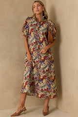 On Good Terms Ivory Multi Floral Print Cotton Maxi Dress