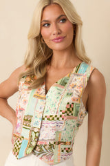 Said It All Light Green Multi Patchwork Linen Blend Vest