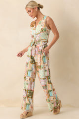 Let The Day Unfold Light Green Multi Patchwork Linen Blend Pants