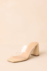 Higher Standards Clear Natural Raffia Block Heels