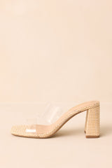 Higher Standards Clear Natural Raffia Block Heels