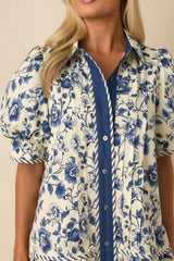 As It Happens Navy Floral Print Cotton Puff Sleeve Mini Dress