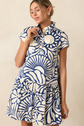Prosperina Stella Navy Floral Print Cotton Mini Dress