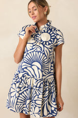 Prosperina Stella Navy Floral Print Cotton Mini Dress