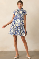 Prosperina Stella Navy Floral Print Cotton Mini Dress