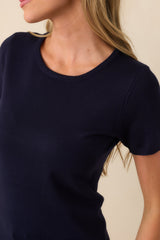 Cross Your Mind Navy Short Sleeve Sweater Top