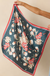 Traditional Living On Navy Multi Floral Print Satin Scarf