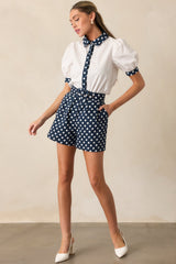 Prosperina Colleen Navy Polka Dot Cotton Classic Shorts