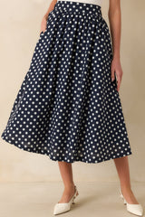 Prosperina Erica Navy Polka Dot Cotton Midi Skirt