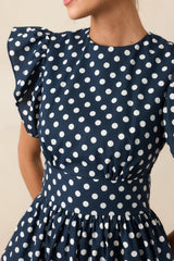 Prosperina Chelsea Navy Polka Dot Cotton Maxi Dress