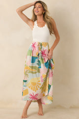 Paradisa Lucia Multi Tropical Lagoon Print Cotton Midi Skirt