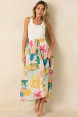 Paradisa Lucia Multi Tropical Lagoon Print Cotton Midi Skirt
