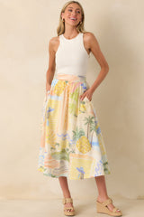 Prosperina Erica Multi Tropical Print Cotton Midi Skirt