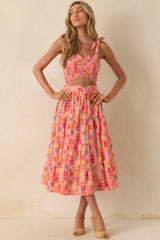Looks Just Right Pink Multi Patchwork Print Midi Skirt
