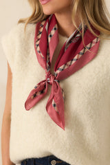 A Day Well Spent Burgundy Multi Print Plaid Satin Scarf