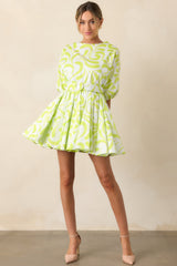 Prosperina Fallon Multi Print Chartreuse Cotton Swing Dress