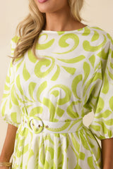 Prosperina Fallon Multi Print Chartreuse Cotton Swing Dress
