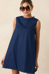 Prosperina Blake Navy Floral Print Cotton Reversible Shift Dress