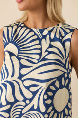 Prosperina Blake Navy Floral Print Cotton Reversible Shift Dress