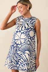 Prosperina Blake Navy Floral Print Cotton Reversible Shift Dress