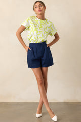 Prosperina Delaney Navy Floral Print Cotton Stretch Reversible Shorts
