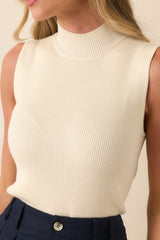 Rewrite Your Story Beige Ribbed Mock Neck Tank Top