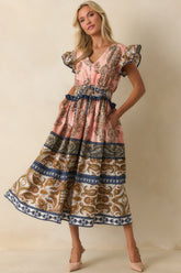 The Way It Goes Rose Pink Multi Print Cotton Midi Dress