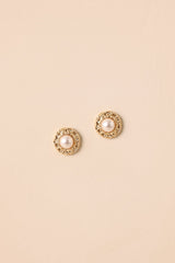 It's The Right Time Gold Textured Ivory Pearl Earrings