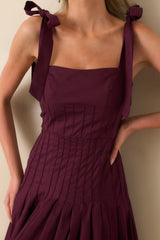 Every Bit of Lovely Sangria Cotton Pleated Drop Waist Midi Dress