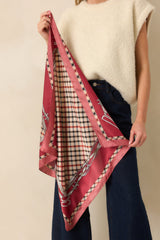A Day Well Spent Burgundy Multi Print Plaid Satin Scarf