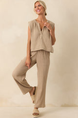Z Supply Tan Cotton Plaza Airy Gauze Ankle Pants