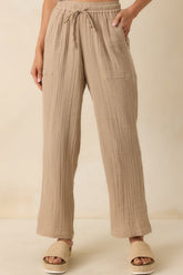 Z Supply Tan Cotton Plaza Airy Gauze Ankle Pants