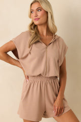 Spinning The Story Tan Half Zip Romper