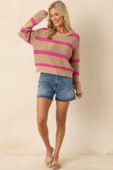 Z Supply Tan Broadbeach Striped Sweater