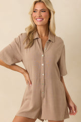 Z Supply Tan Marcell Button Up Romper