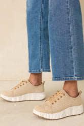 Life In The Fast Lane Tan Woven Platform Sneakers