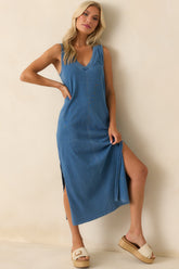 Z Supply Blue Cotton Coastline Jersey Denim Midi Dress
