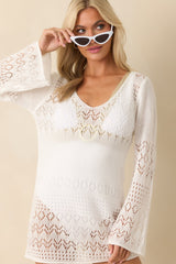 The Breeze In My Hair White Open Knit Cover Up Mini Dress