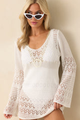 The Breeze In My Hair White Open Knit Cover Up Mini Dress