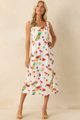 Slowly Making Changes Ivory Multi Fruit Print Maxi Dress