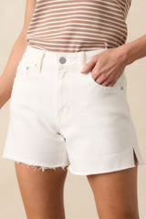 Said In Stride White High Waisted Cotton Denim Shorts