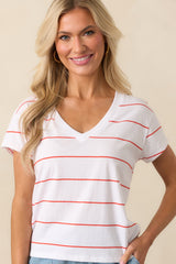 Z Supply Red Striped Cotton Modern V-Neck Tee