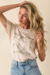 Z Supply Light Beige Cotton Wildflowers Boyfriend Tee